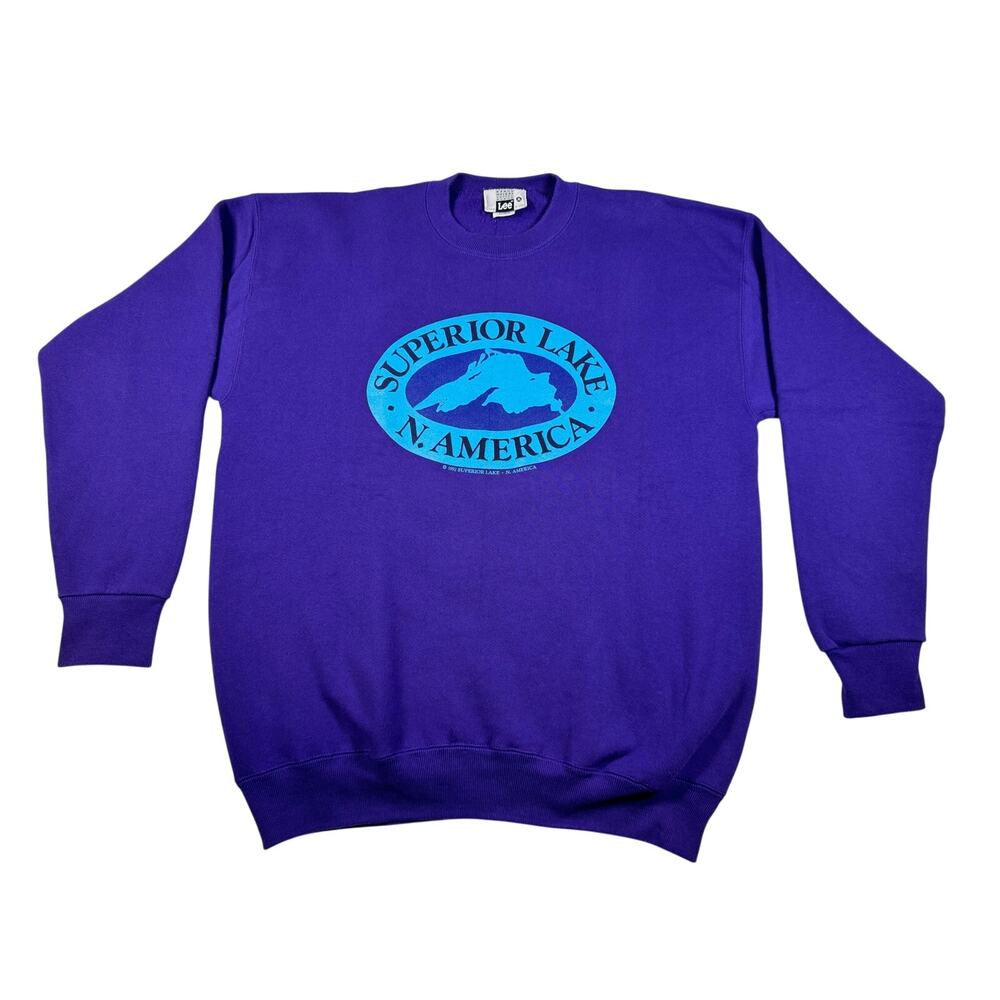 Vintage 1993 Lee Superior Lake Sweatshirt XL Purple USA Made Graphic Crewneck